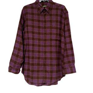 Orvis Purple Mens Flannel Work Chore Ranch Shirt Barn Button L